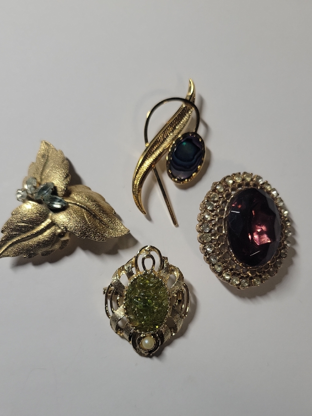 Gold-Tone Multi-Stone Vintage Brooch Collection - Purple, Green, Blue